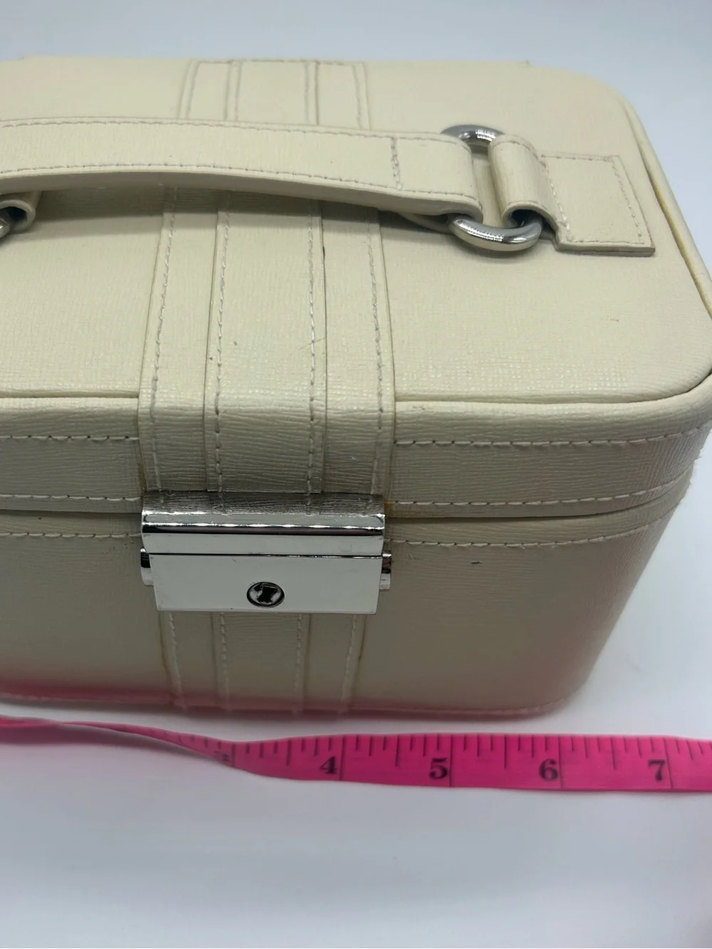 Pottery Barn Cream Travel Jewelry Box Carrying‎ Handle key lock